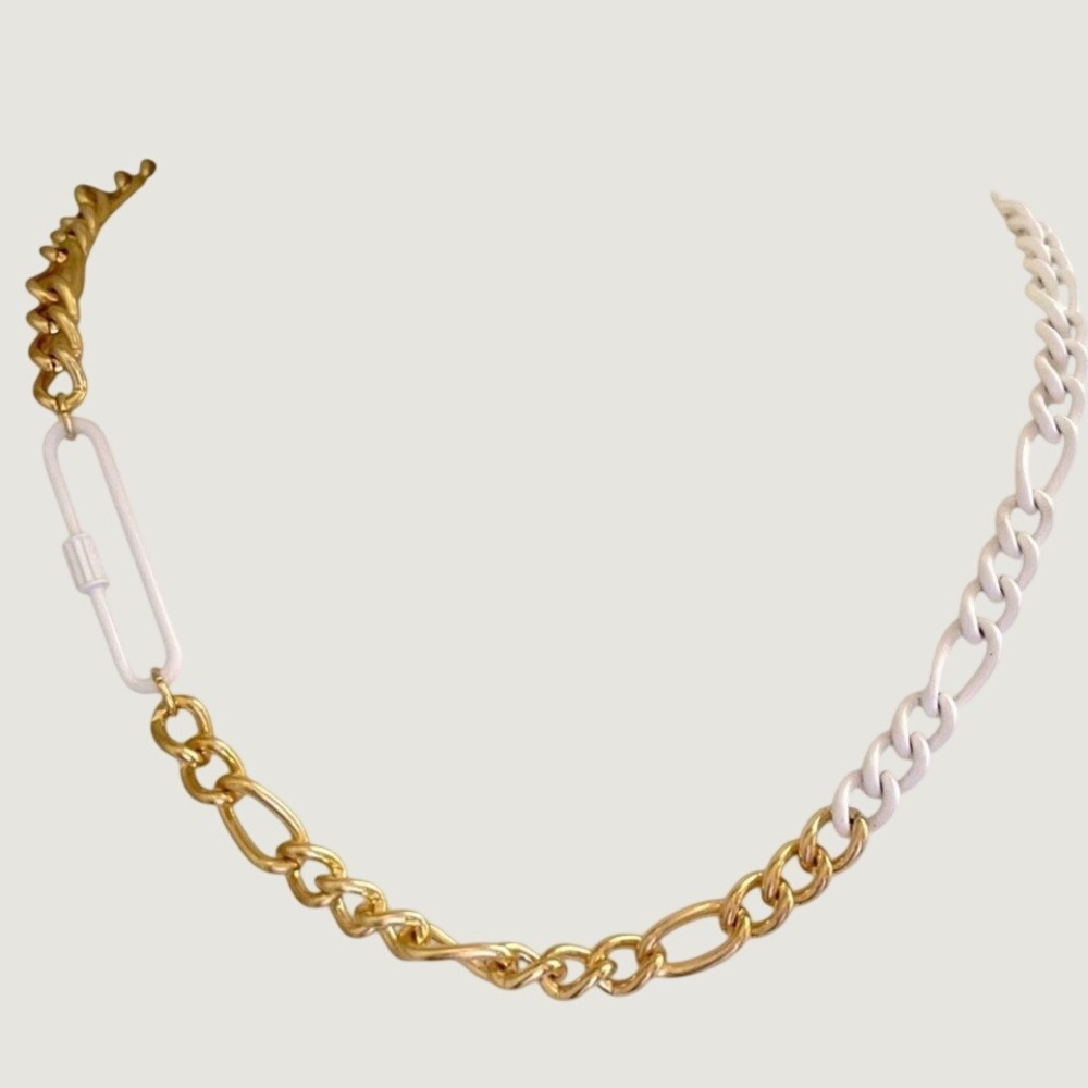 Open Edit Two Tone Mixed Metal Chain Necklace Chunky Gold Tone White NWT